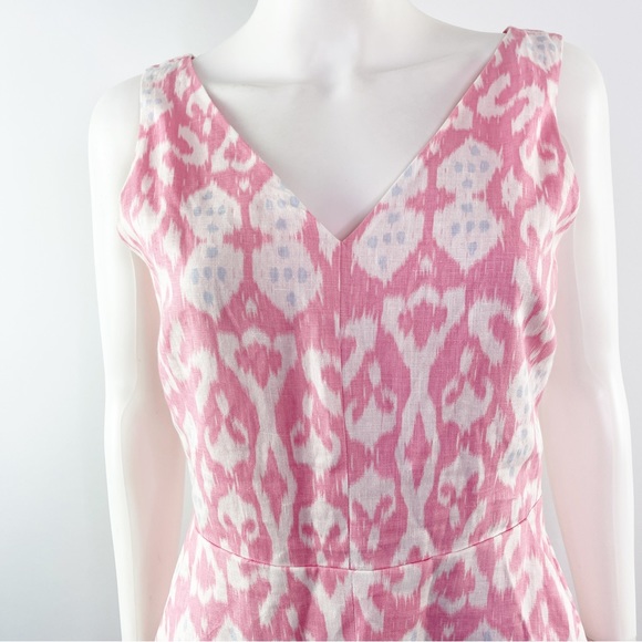 Gap Pink Batik Ikat Sleeveless A-Line V-Neck Mini Dress 100% Linen Size 4 - Picture 2 of 10